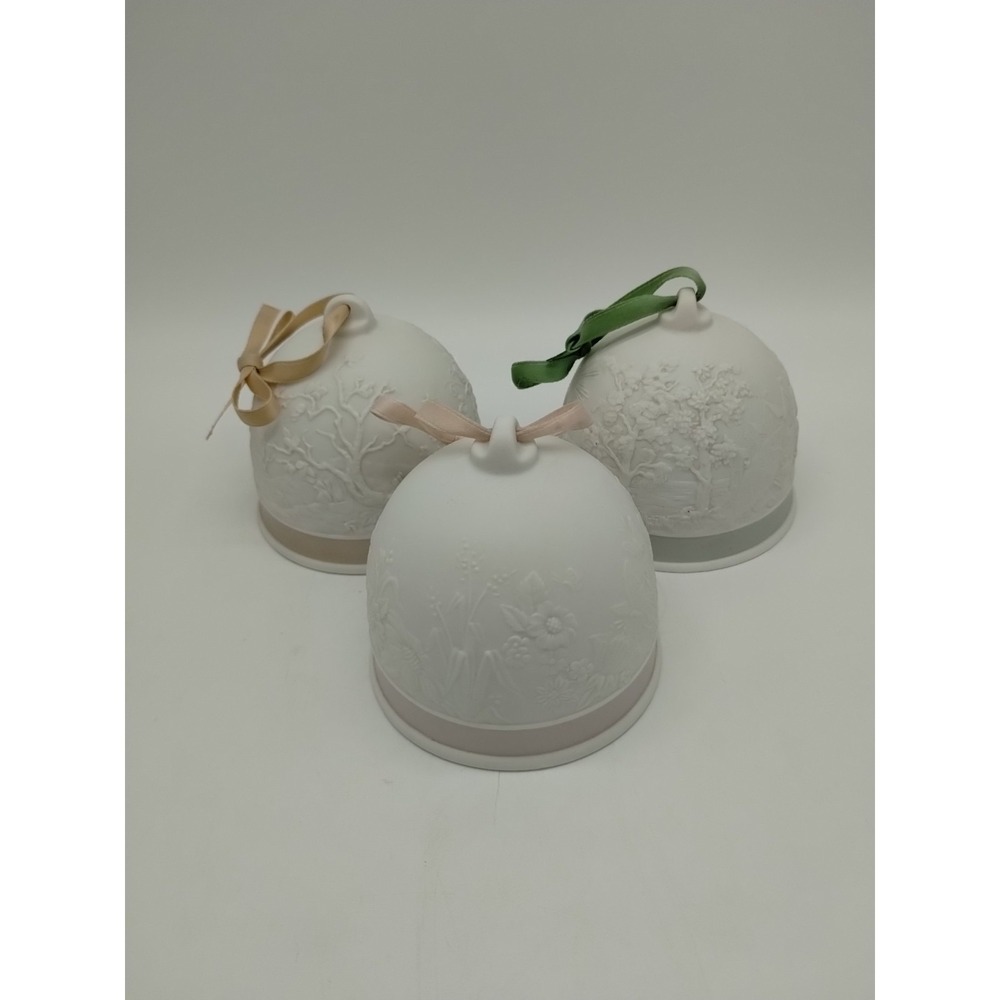 Lot Of 3 Vintage 1991, 92 And 93 Lladro Porcelain Christmas Bell Ornaments Read